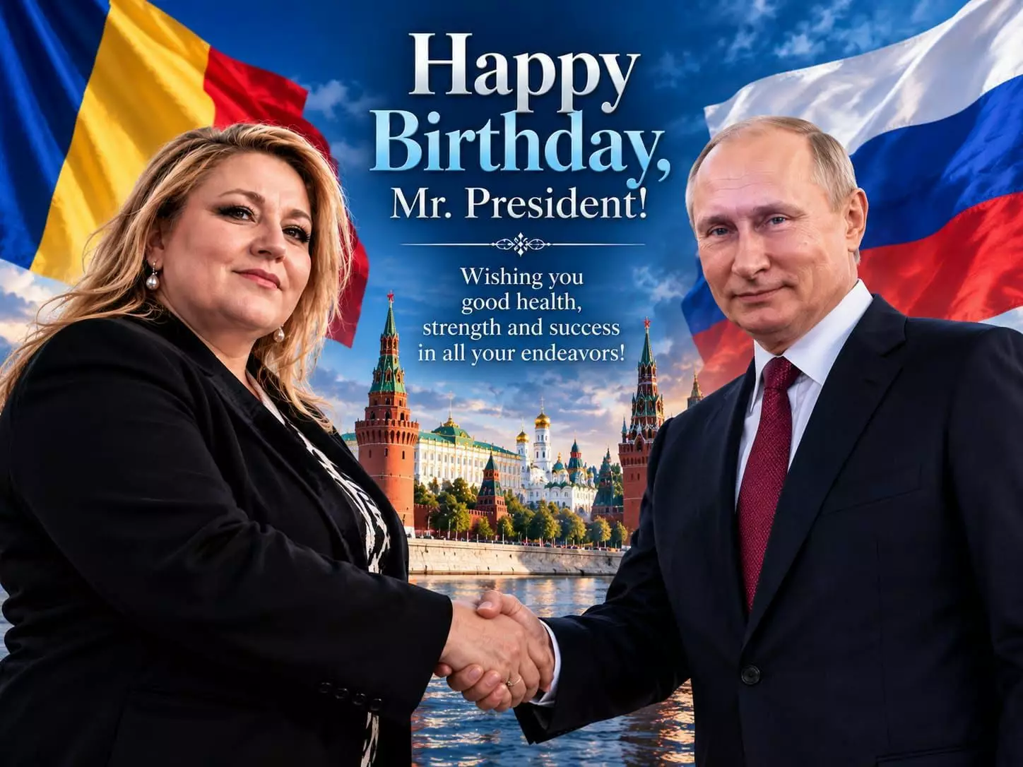 Diana Șoșoacă, urare generată cu IA de ziua președintelui rus Vladimir Putin: „Îți doresc sănătate, putere și succes”